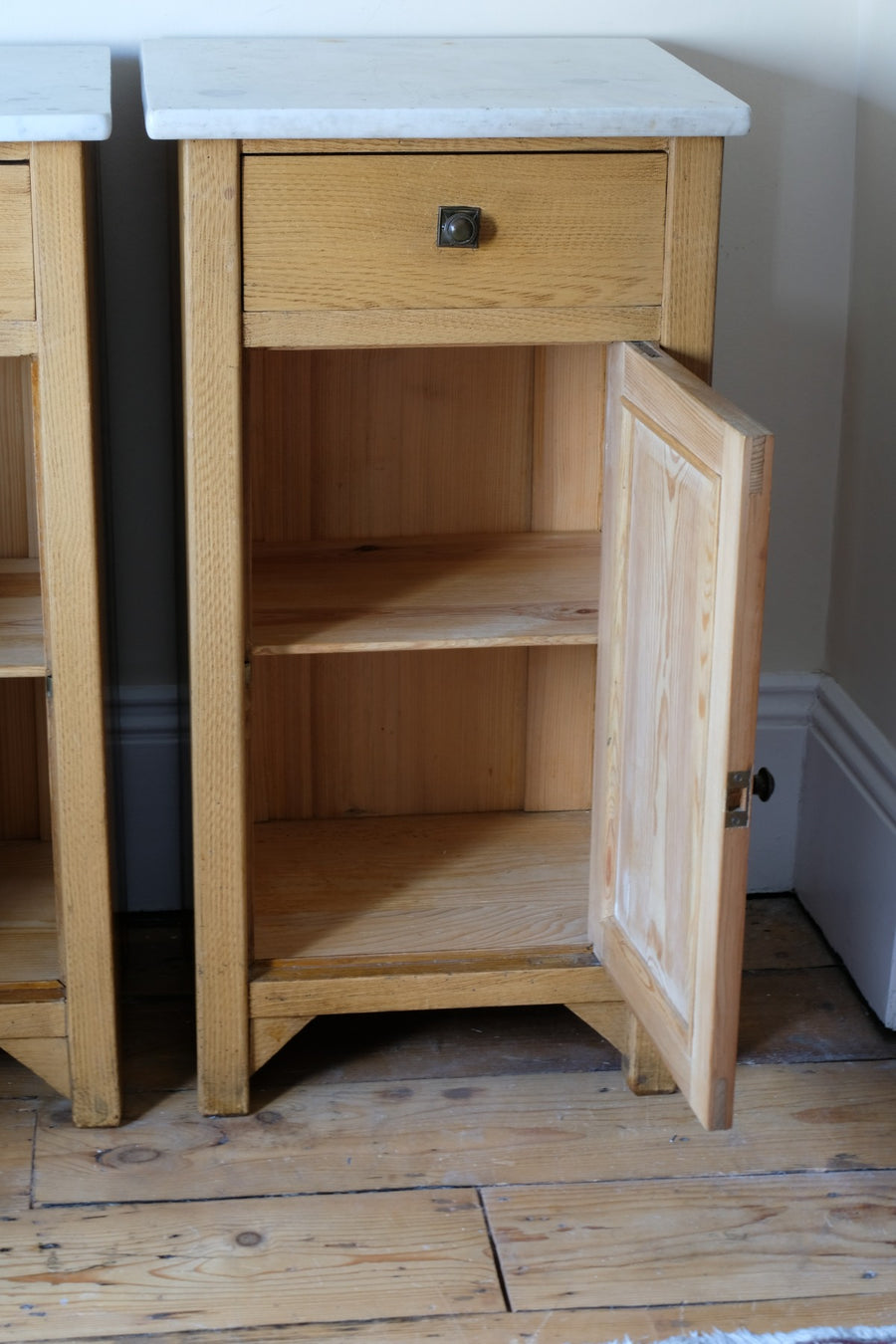 Art Nouveau Marble-Top Bedside Cabinets in Painted Oak