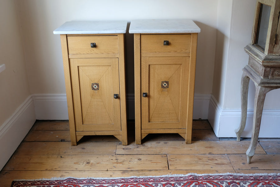 Art Nouveau Marble-Top Bedside Cabinets in Painted Oak