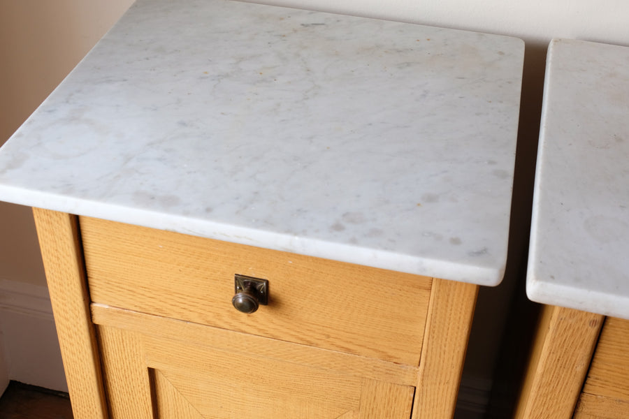 Art Nouveau Marble-Top Bedside Cabinets in Painted Oak