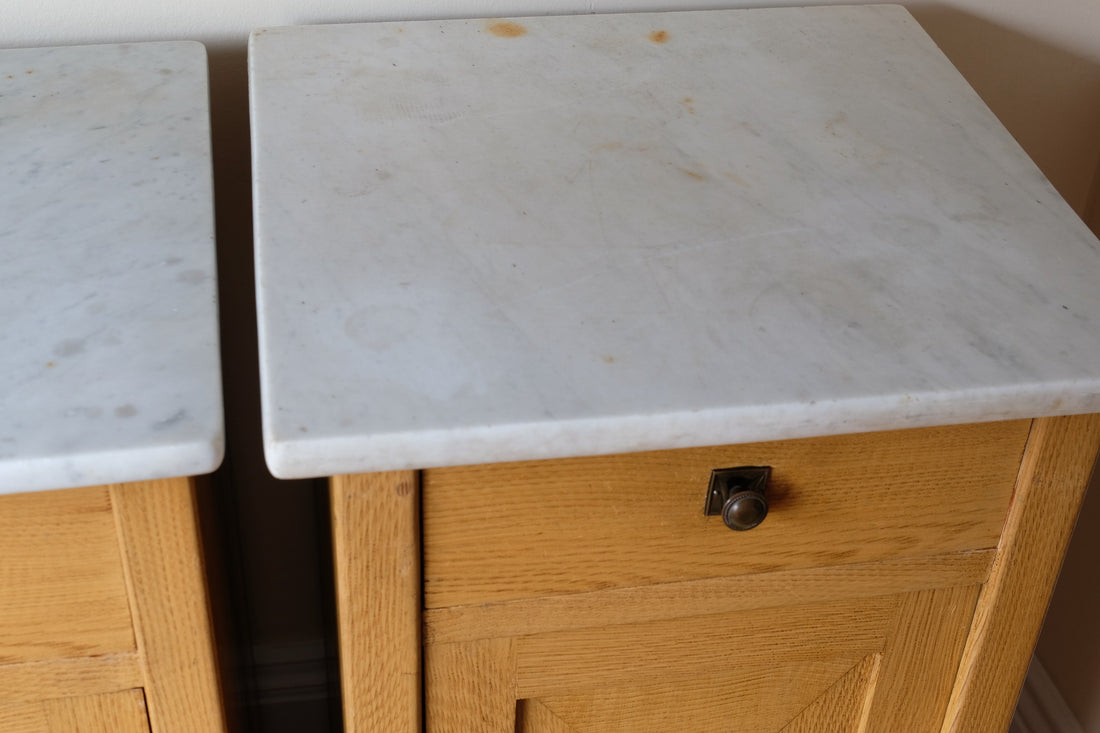 Art Nouveau Marble-Top Bedside Cabinets in Painted Oak