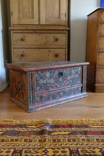 Hand painted ffolk Art coffer chest with a floral design