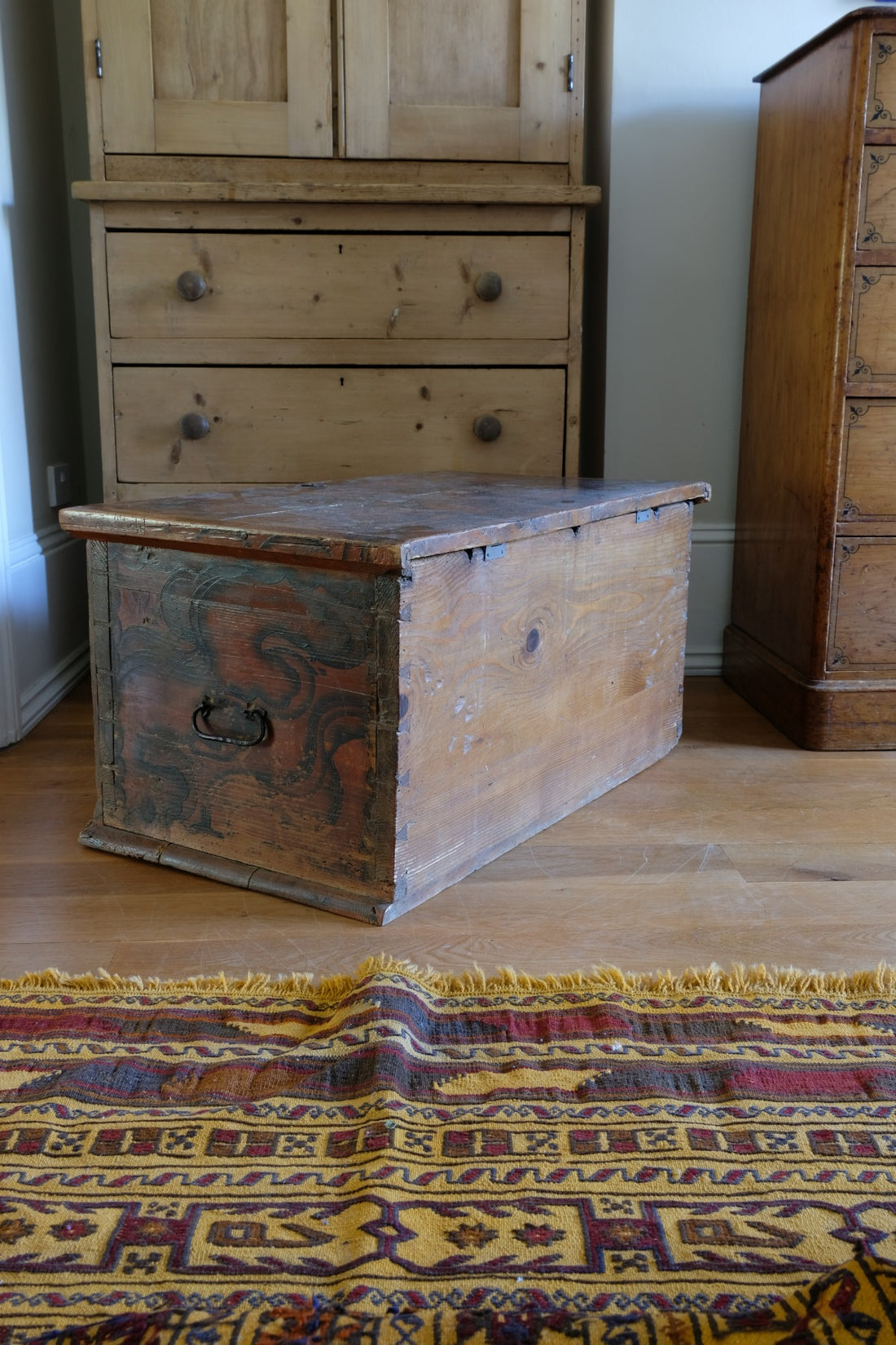 Hand painted ffolk Art coffer chest with a floral design