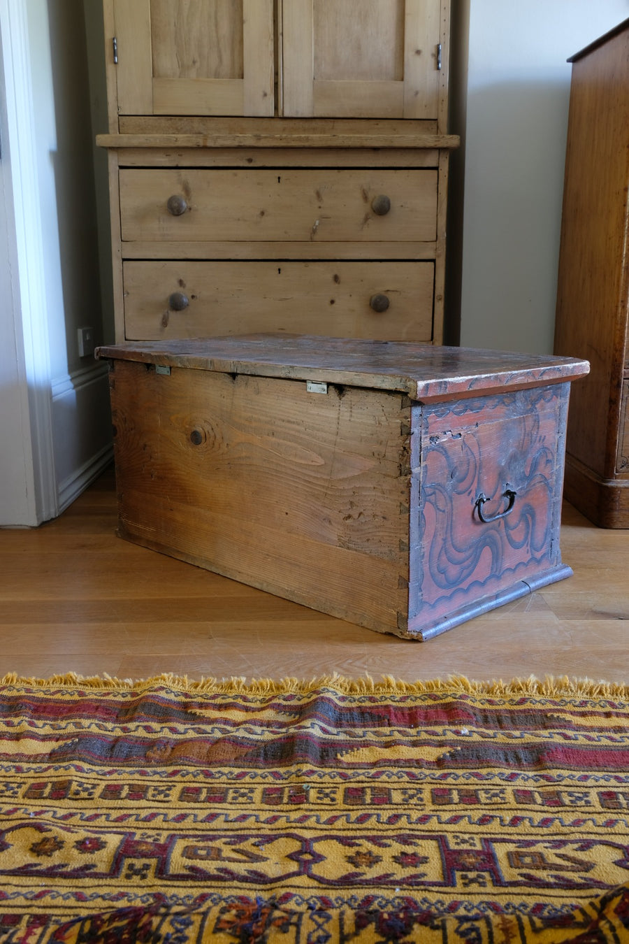 Hand painted ffolk Art coffer chest with a floral design