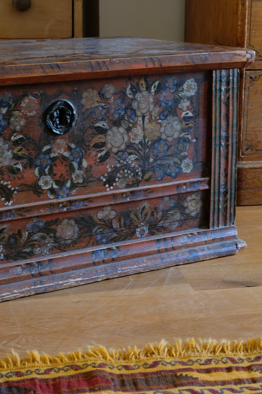 Hand painted ffolk Art coffer chest with a floral design