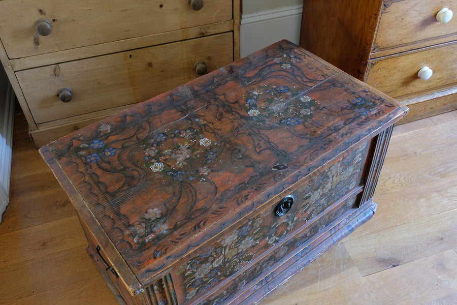 Hand painted ffolk Art coffer chest with a floral design