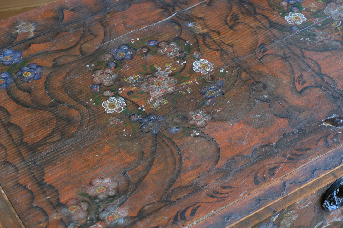 Hand painted ffolk Art coffer chest with a floral design