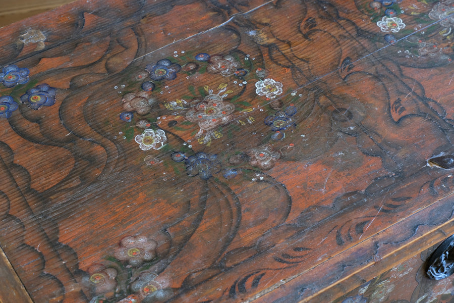 Hand painted ffolk Art coffer chest with a floral design