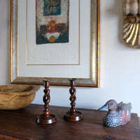 Pair 19th Century Oak Barley Twist Candle Sticks