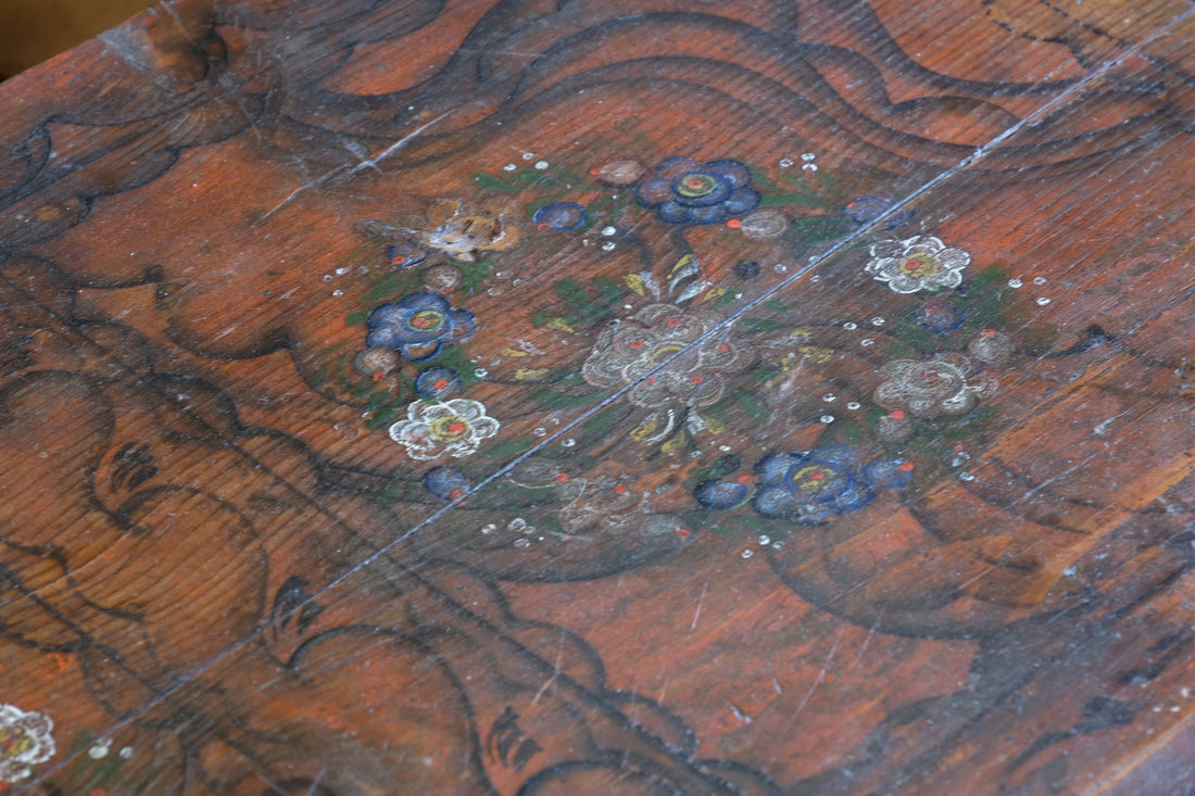 Hand painted ffolk Art coffer chest with a floral design