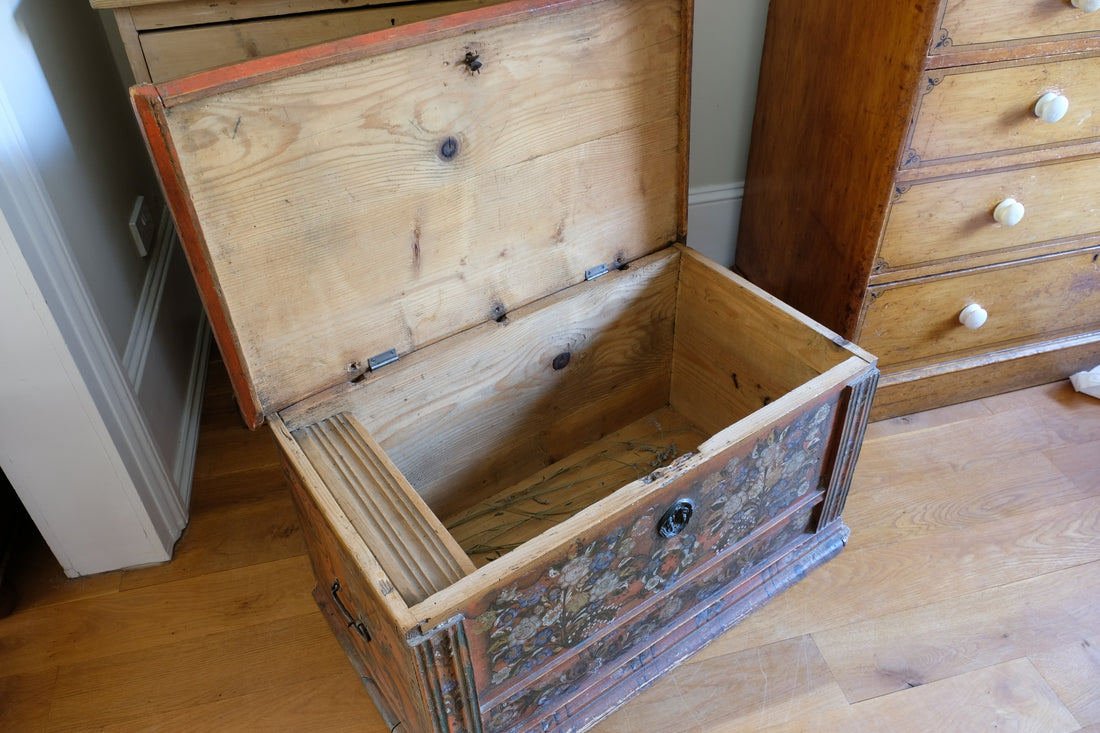 Hand painted ffolk Art coffer chest with a floral design