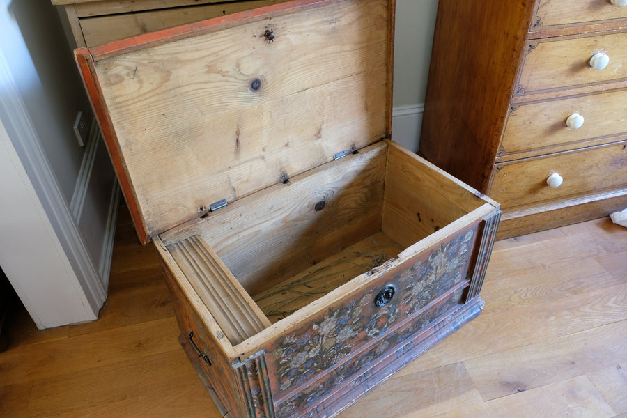 Hand painted ffolk Art coffer chest with a floral design