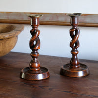 Pair 19th Century Oak Barley Twist Candle Sticks