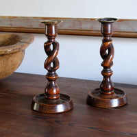 Pair 19th Century Oak Barley Twist Candle Sticks