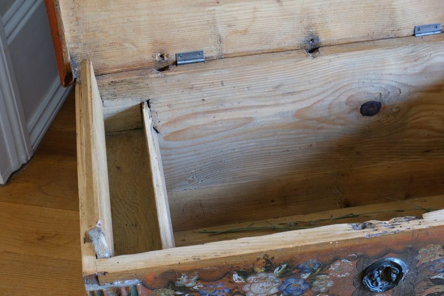 Hand painted ffolk Art coffer chest with a floral design