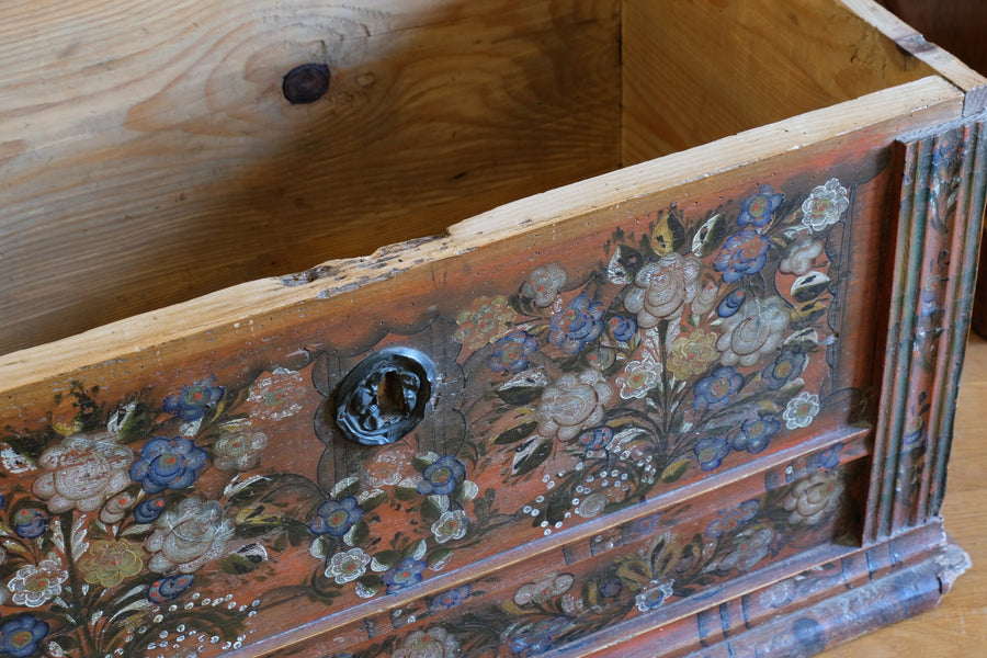 Hand painted ffolk Art coffer chest with a floral design