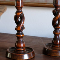 Pair 19th Century Oak Barley Twist Candle Sticks