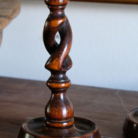 Pair 19th Century Oak Barley Twist Candle Sticks