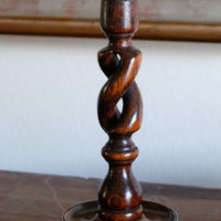 Pair 19th Century Oak Barley Twist Candle Sticks