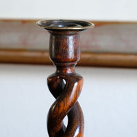 Pair 19th Century Oak Barley Twist Candle Sticks