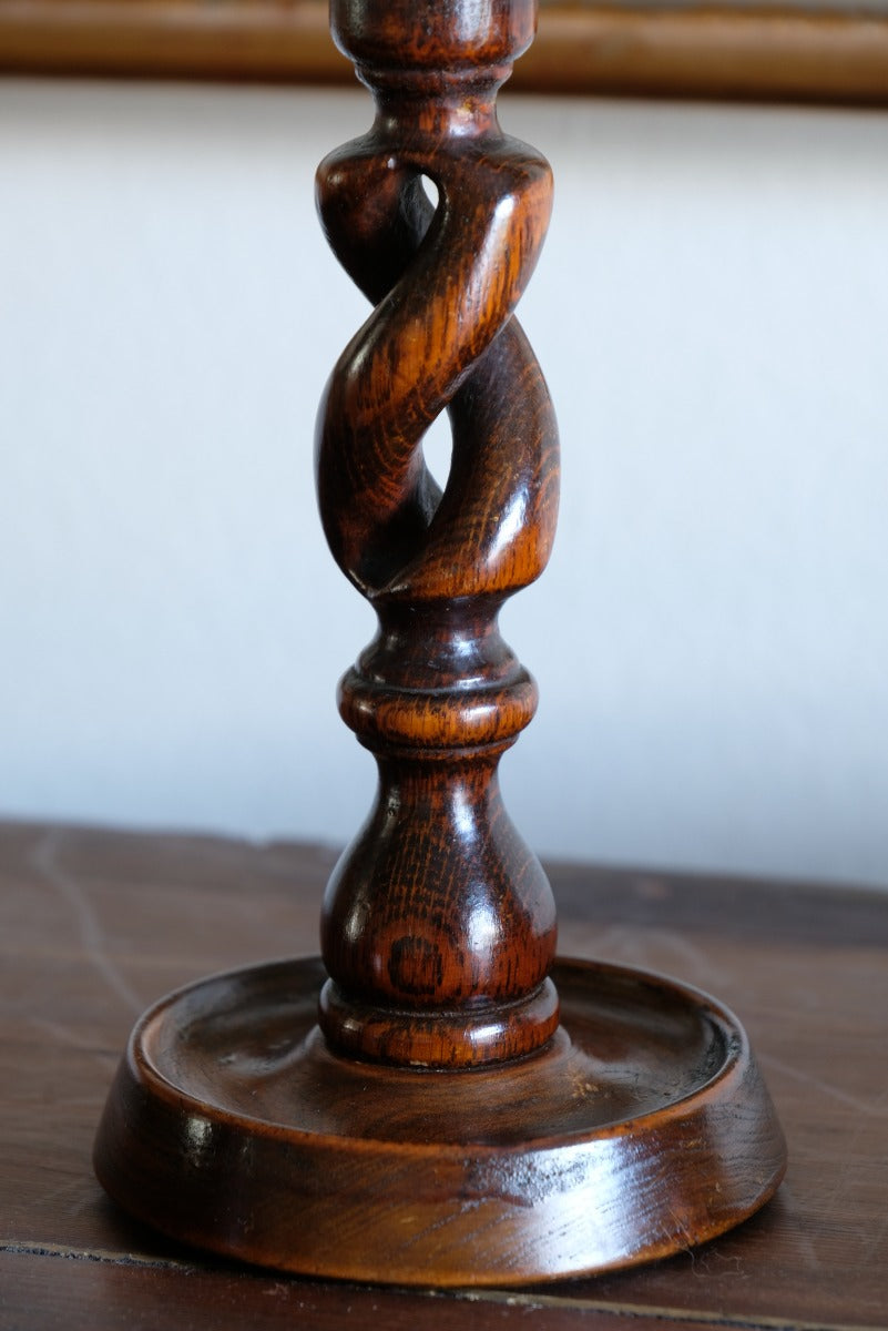 Pair 19th Century Oak Barley Twist Candle Sticks