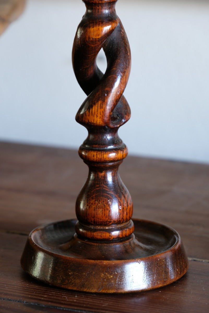 Pair 19th Century Oak Barley Twist Candle Sticks