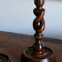 Pair 19th Century Oak Barley Twist Candle Sticks