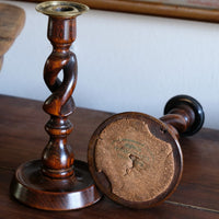 Pair 19th Century Oak Barley Twist Candle Sticks