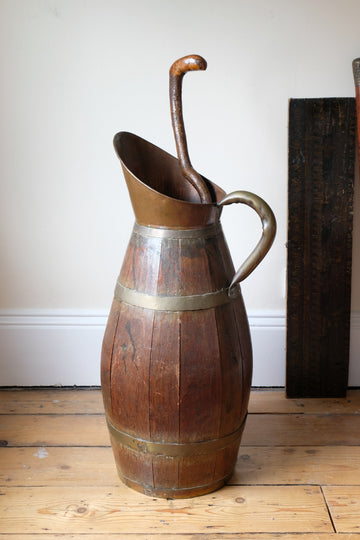 19th Century Large Oak & Brass Cider Jug Stick Stand