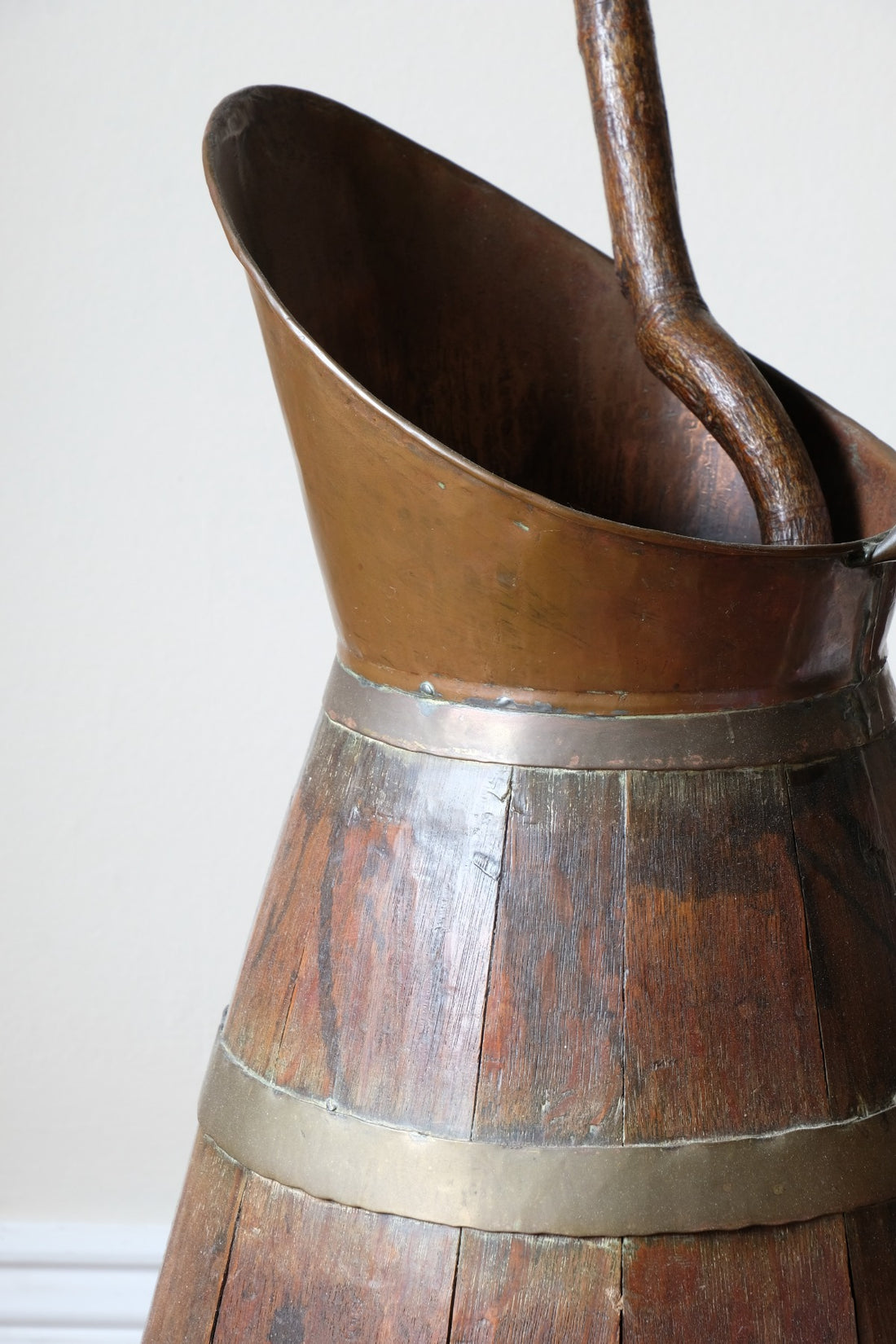 19th Century Large Oak & Brass Cider Jug Stick Stand