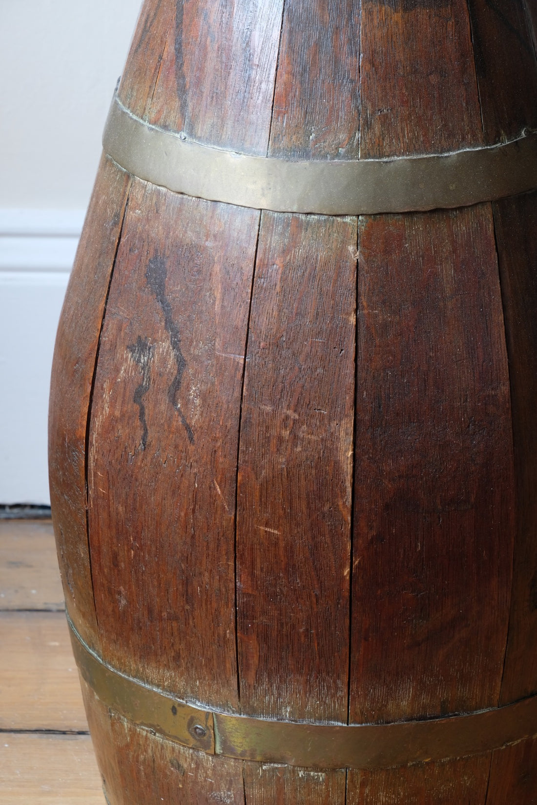 19th Century Large Oak & Brass Cider Jug Stick Stand