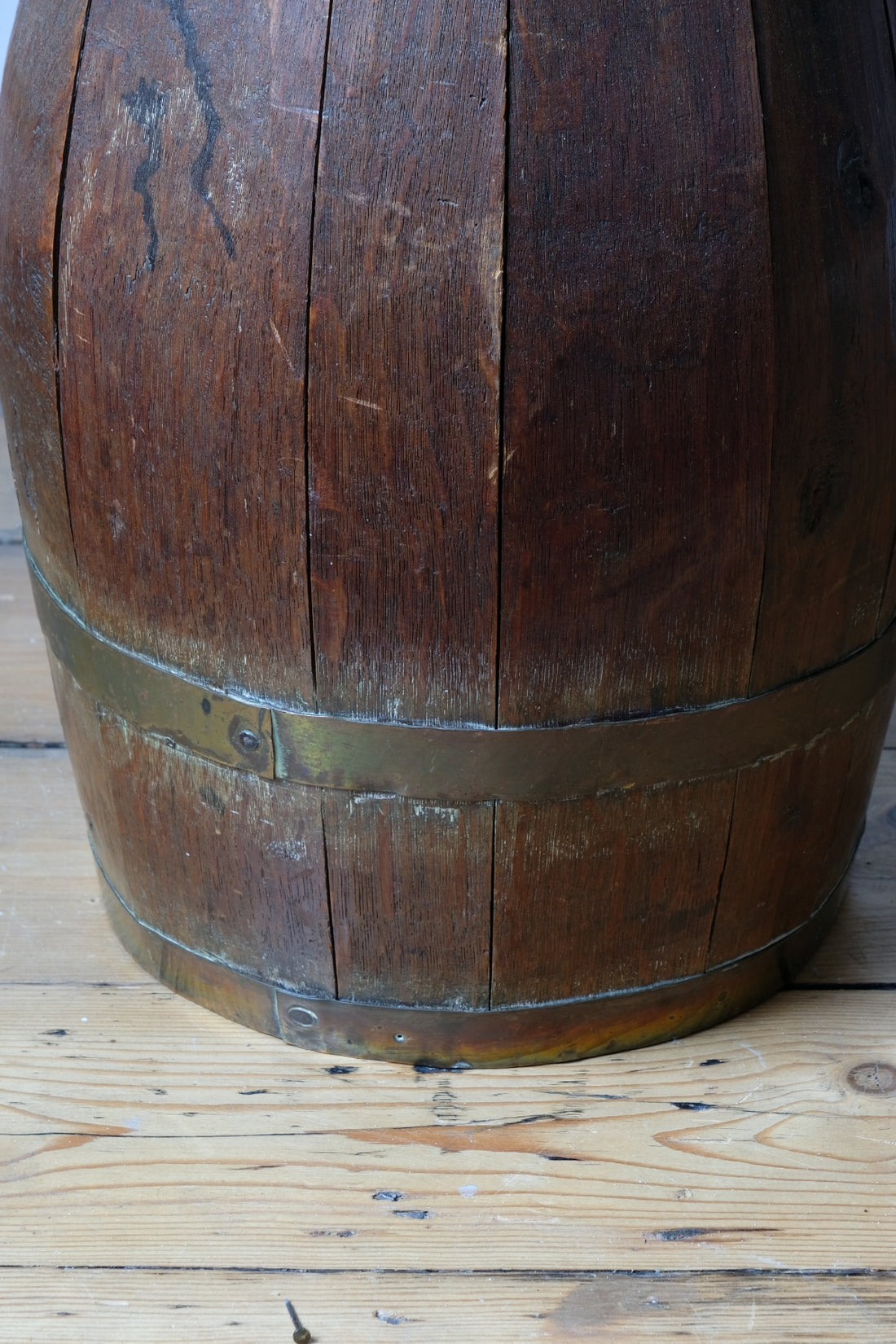 19th Century Large Oak & Brass Cider Jug Stick Stand