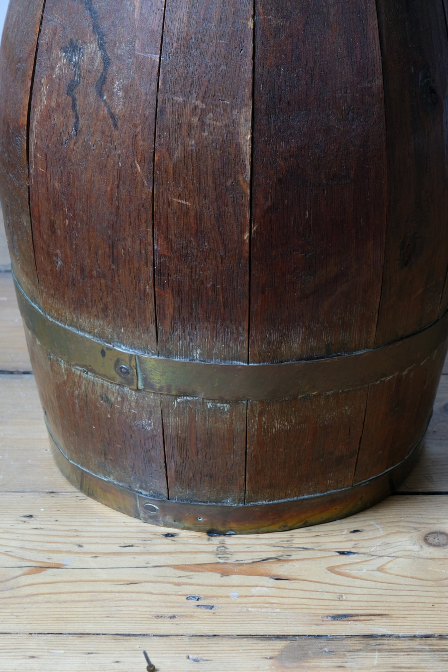 19th Century Large Oak & Brass Cider Jug Stick Stand