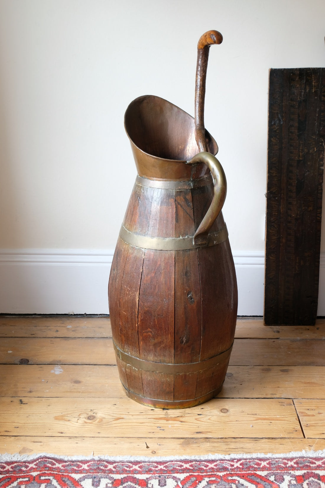 19th Century Large Oak & Brass Cider Jug Stick Stand