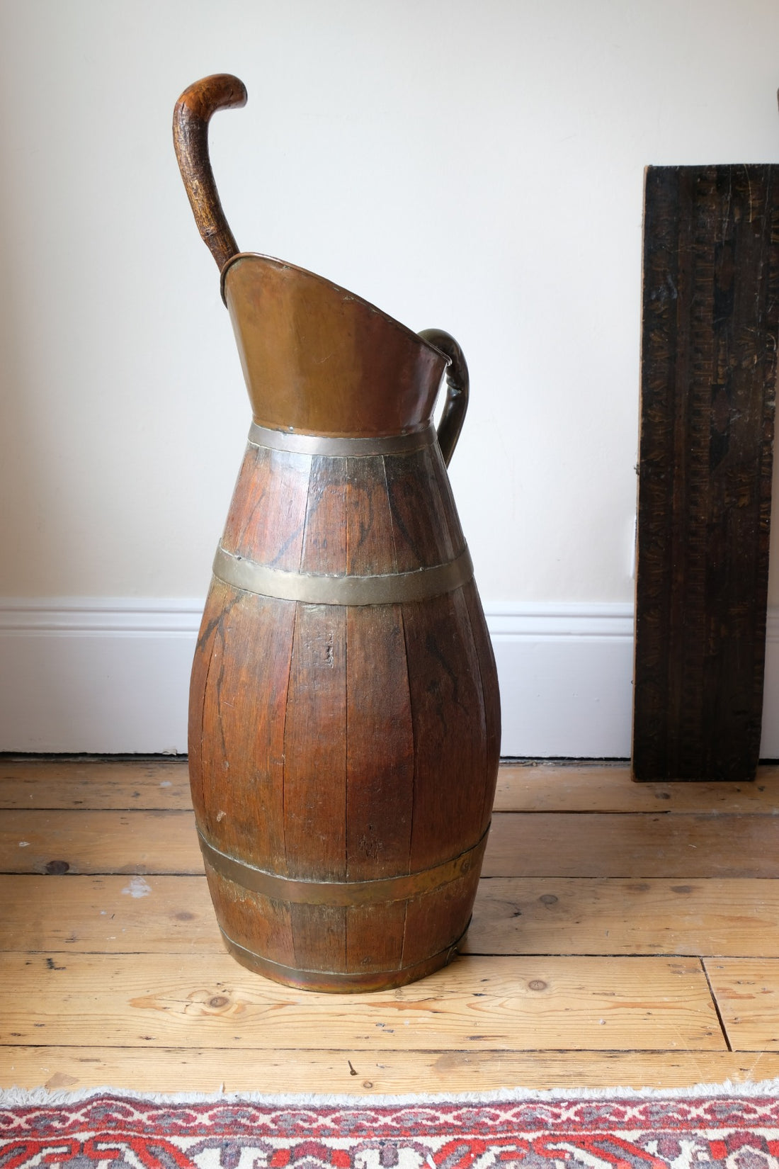 19th Century Large Oak & Brass Cider Jug Stick Stand