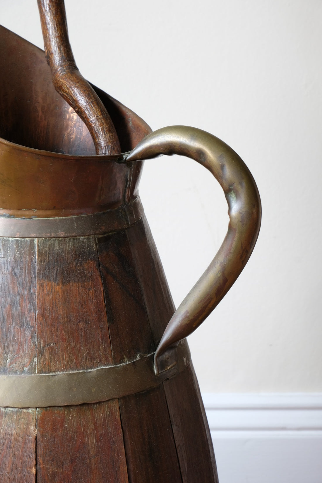 19th Century Large Oak & Brass Cider Jug Stick Stand