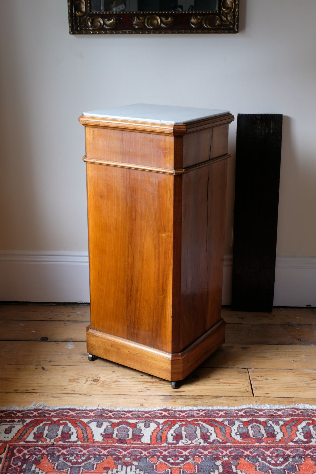 Antique Burr Walnut Bedside Cupboard With Carrara  Marble Top