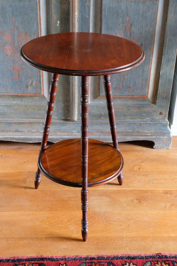 Mahogany Round Table With Turned Legs And Under Tier Shelf