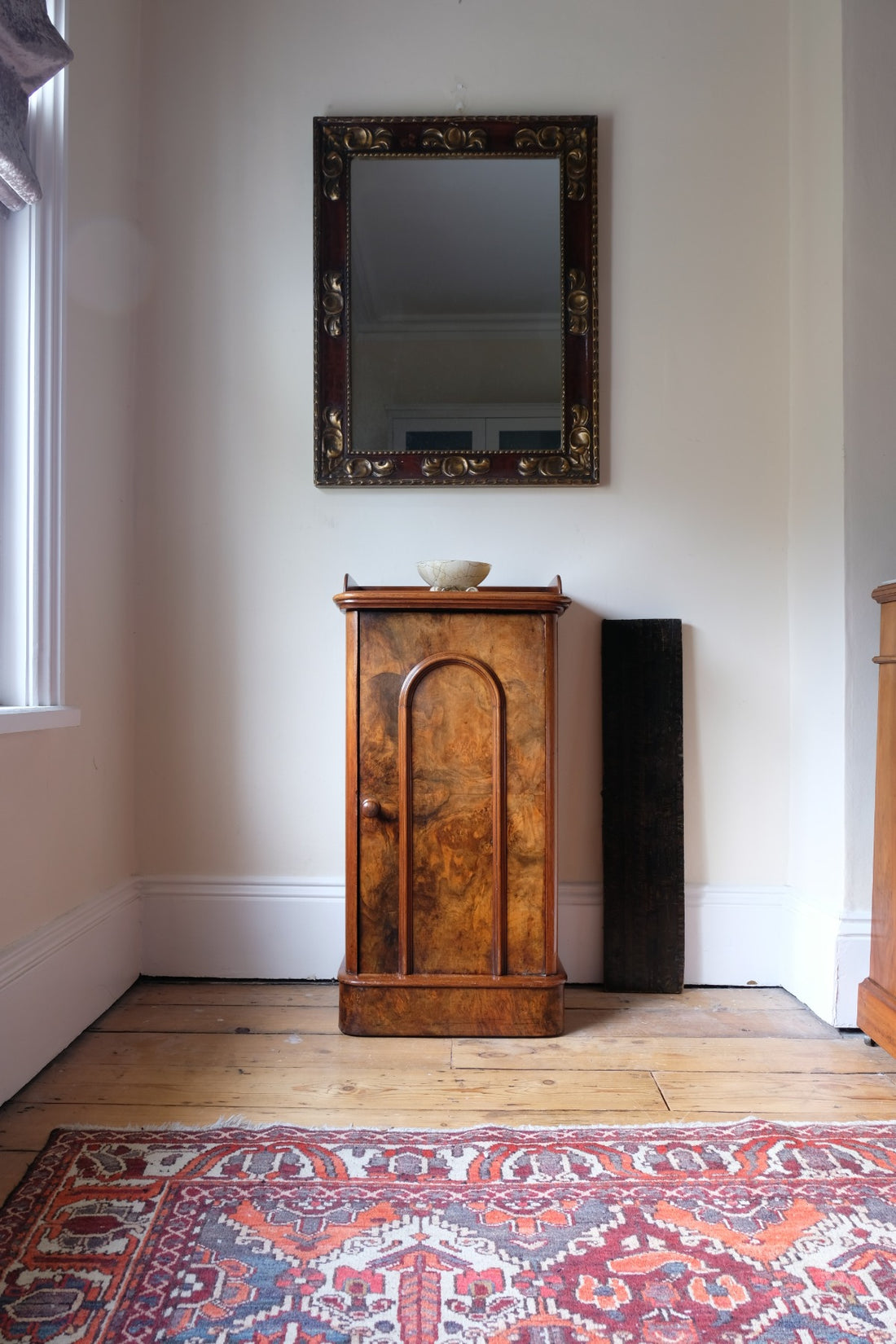 Burr Mahogany Bedside Table Nightstand with Galleried Top