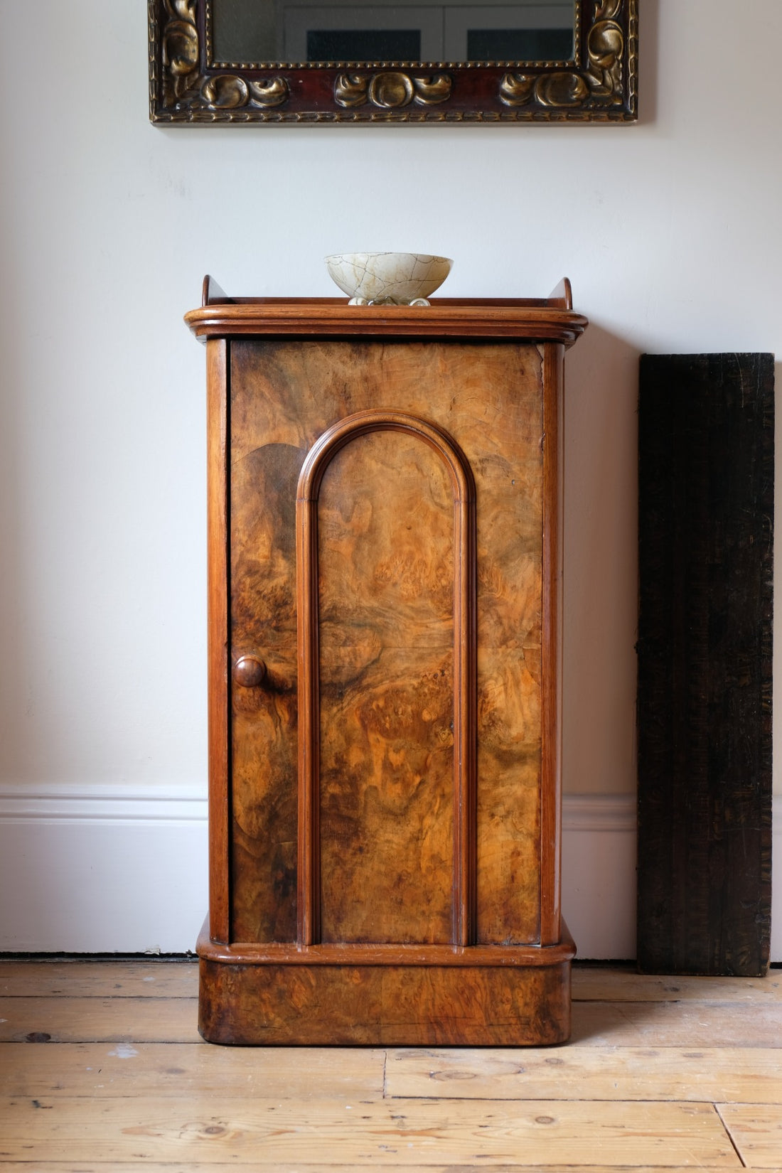 Burr Mahogany Bedside Table Nightstand with Galleried Top