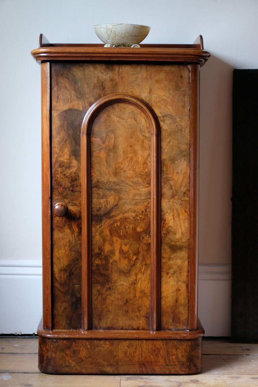 Burr Mahogany Bedside Table Nightstand with Galleried Top