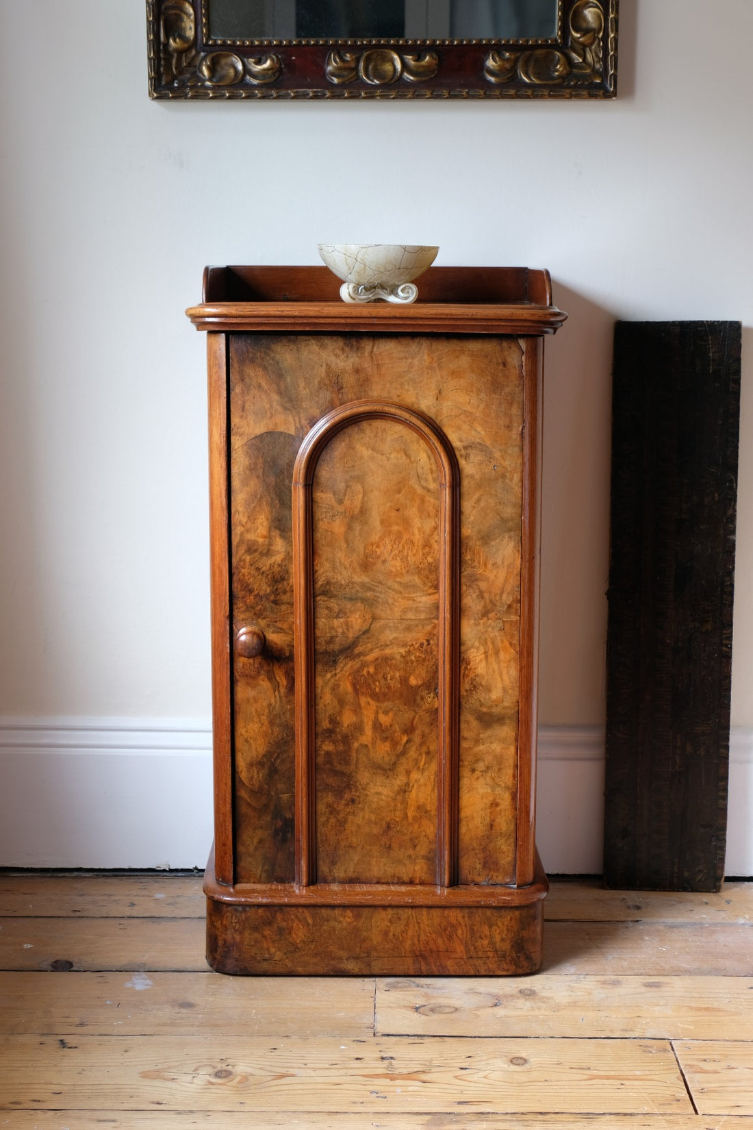 Burr Mahogany Bedside Table Nightstand with Galleried Top
