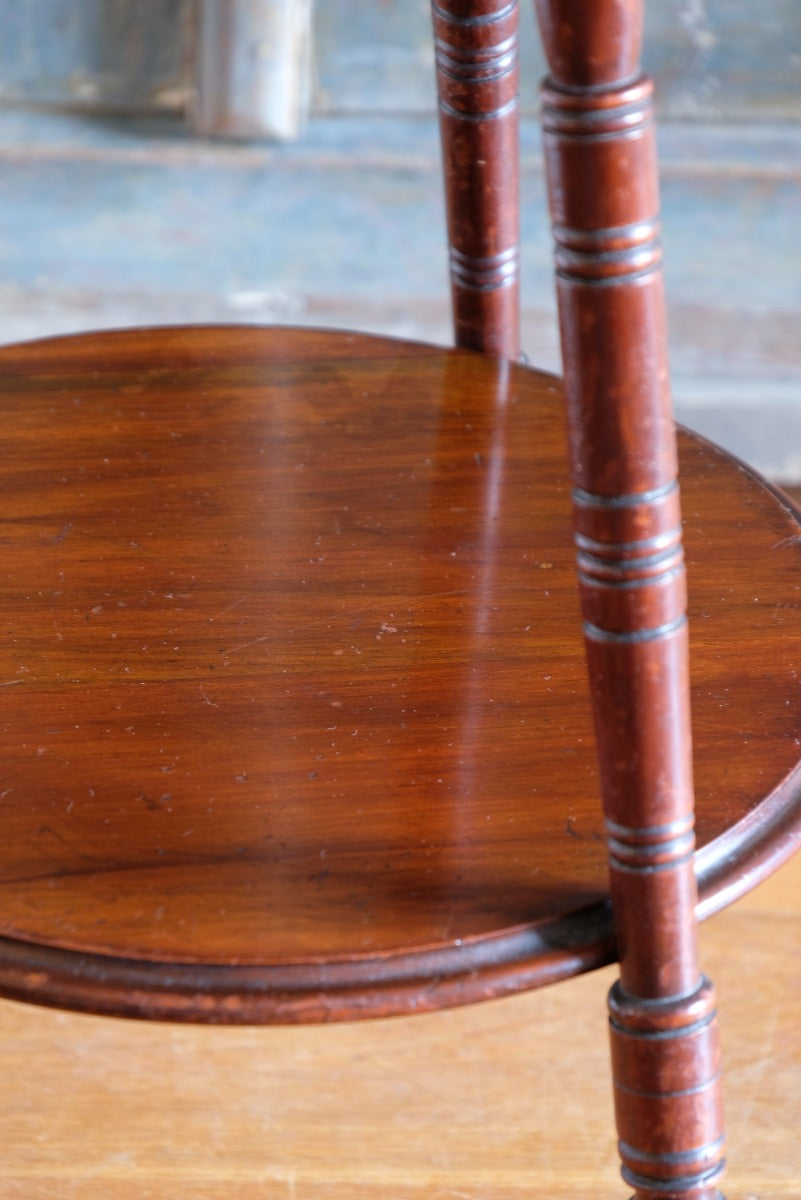Mahogany Round Table With Turned Legs And Under Tier Shelf