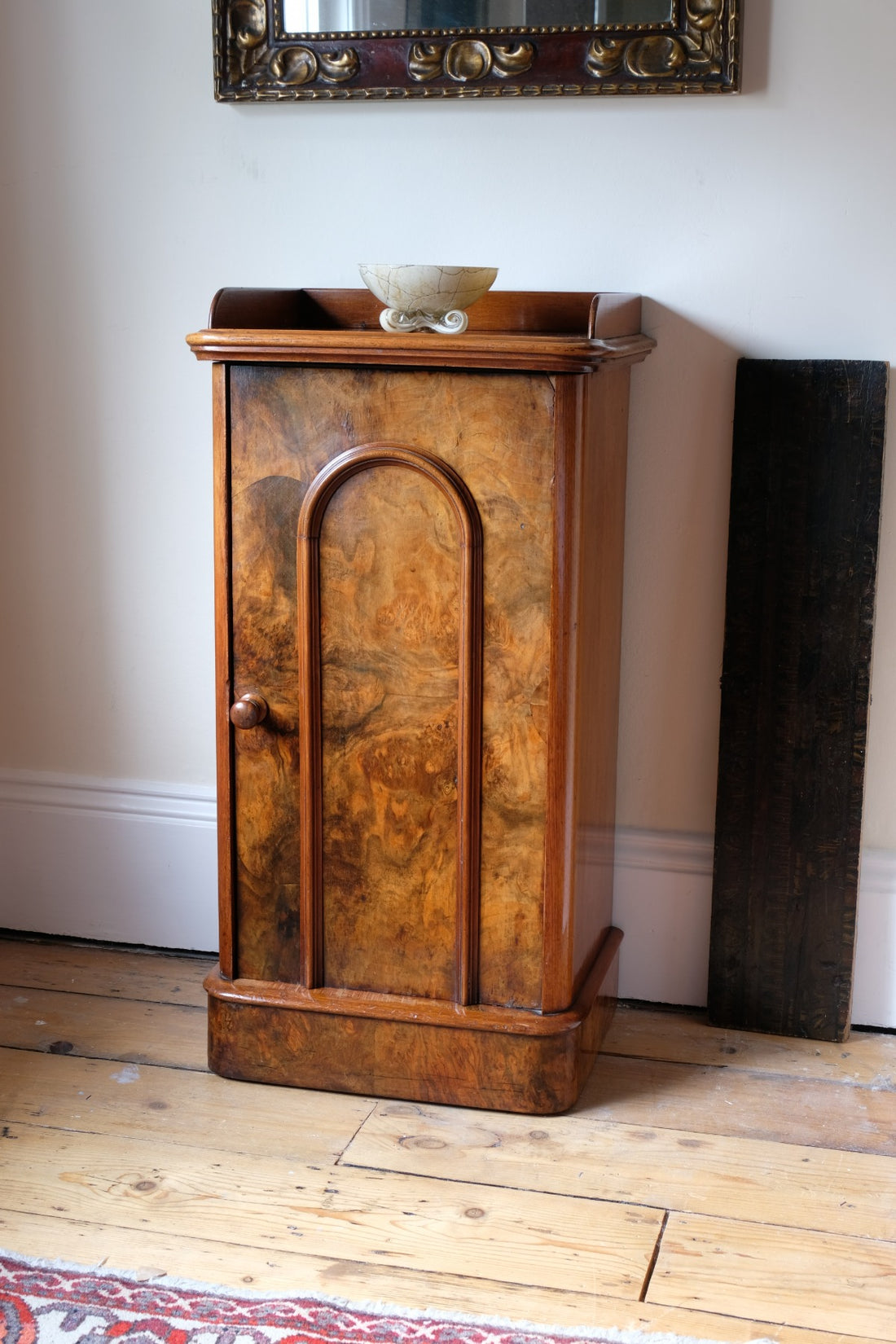 Burr Mahogany Bedside Table Nightstand with Galleried Top