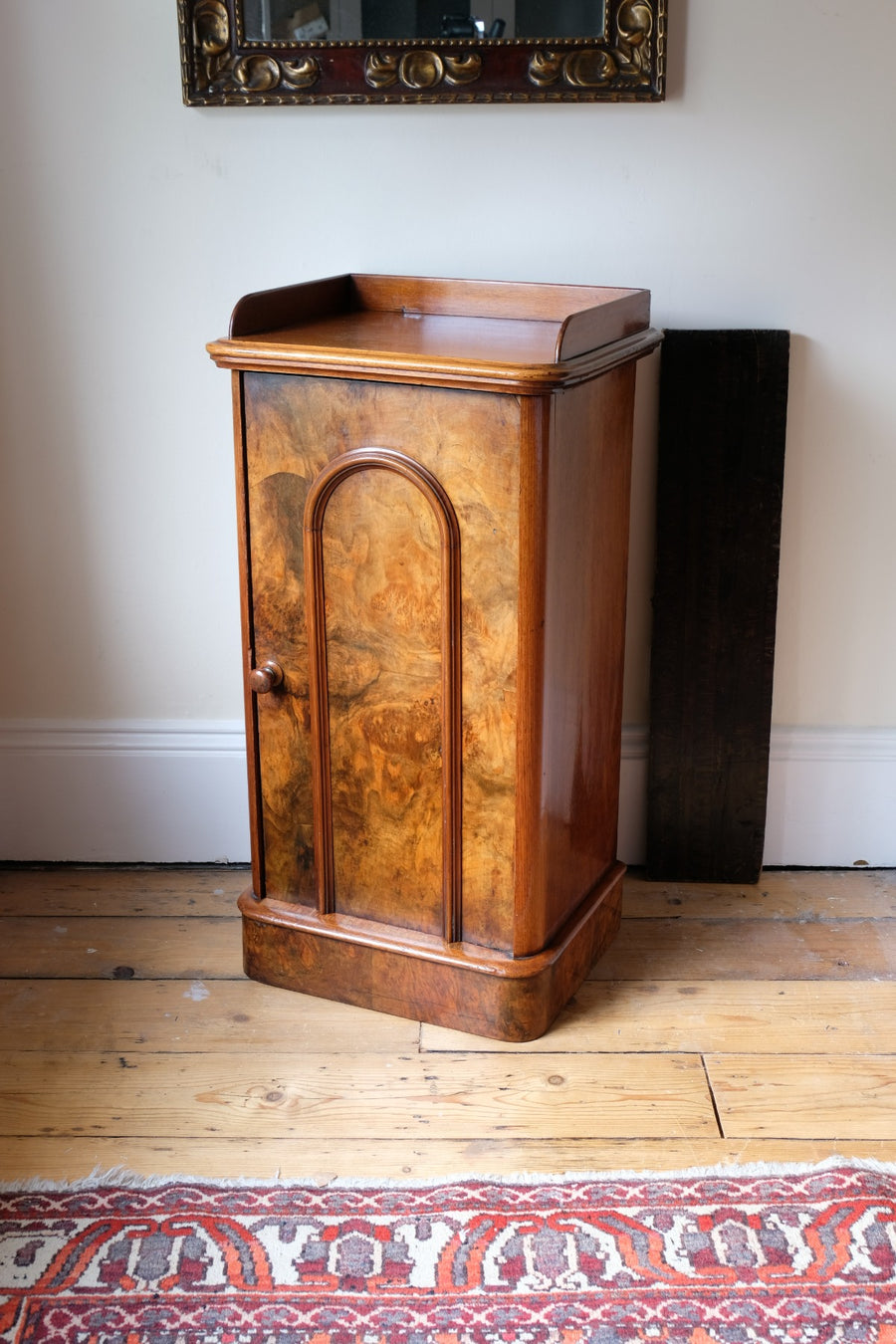 Burr Mahogany Bedside Table Nightstand with Galleried Top