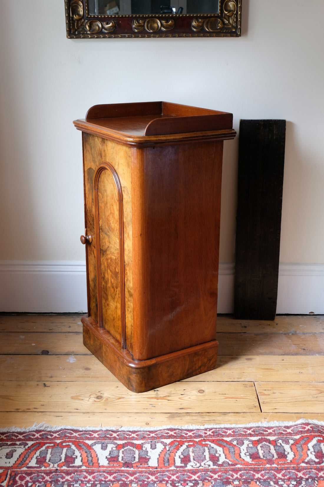 Burr Mahogany Bedside Table Nightstand with Galleried Top