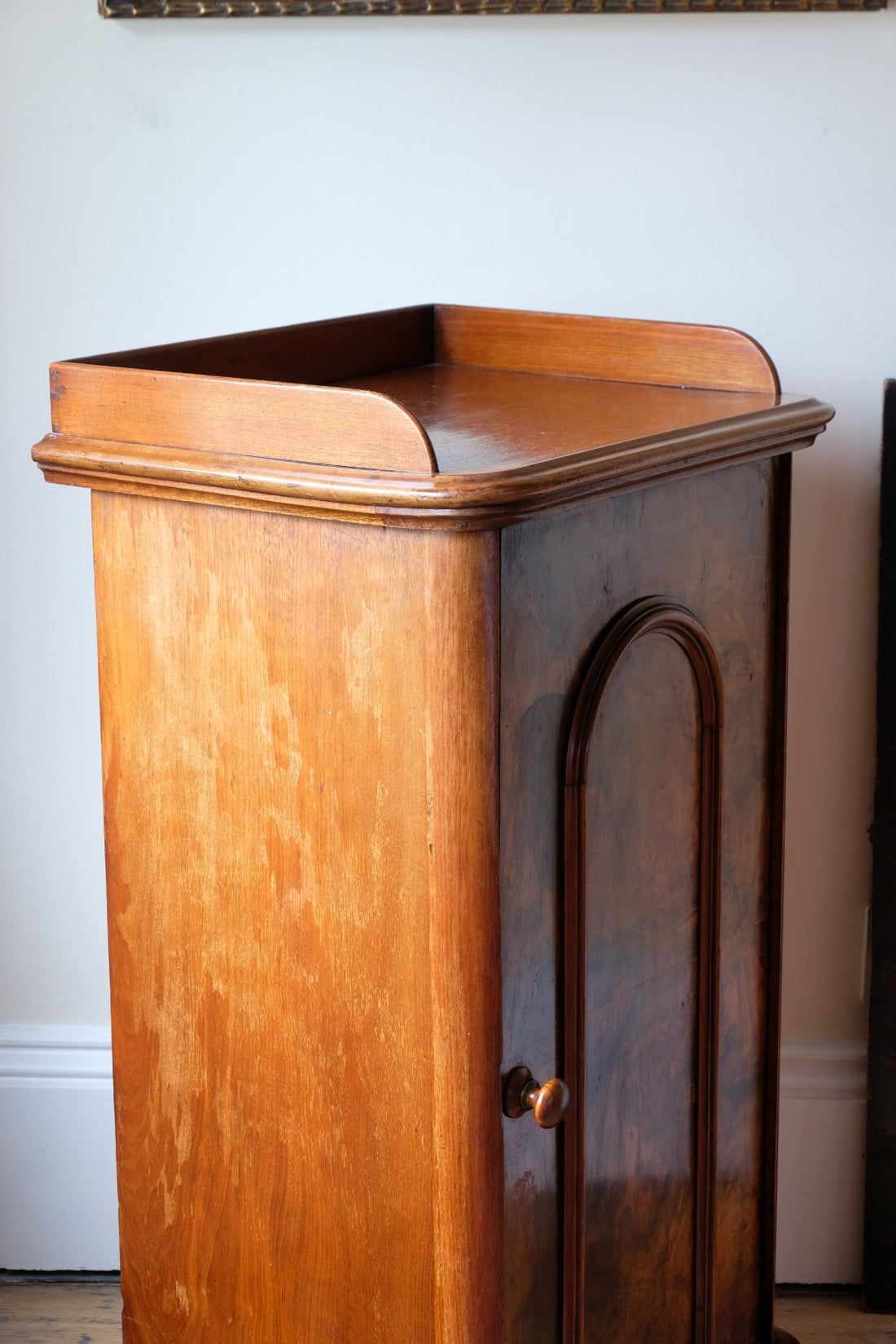 Burr Mahogany Bedside Table Nightstand with Galleried Top