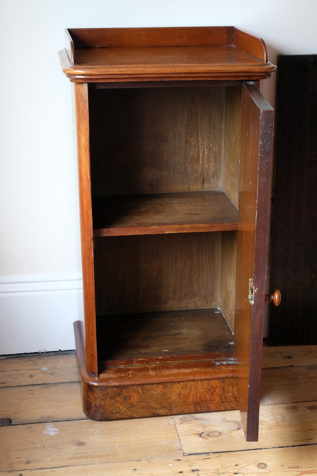 Burr Mahogany Bedside Table Nightstand with Galleried Top