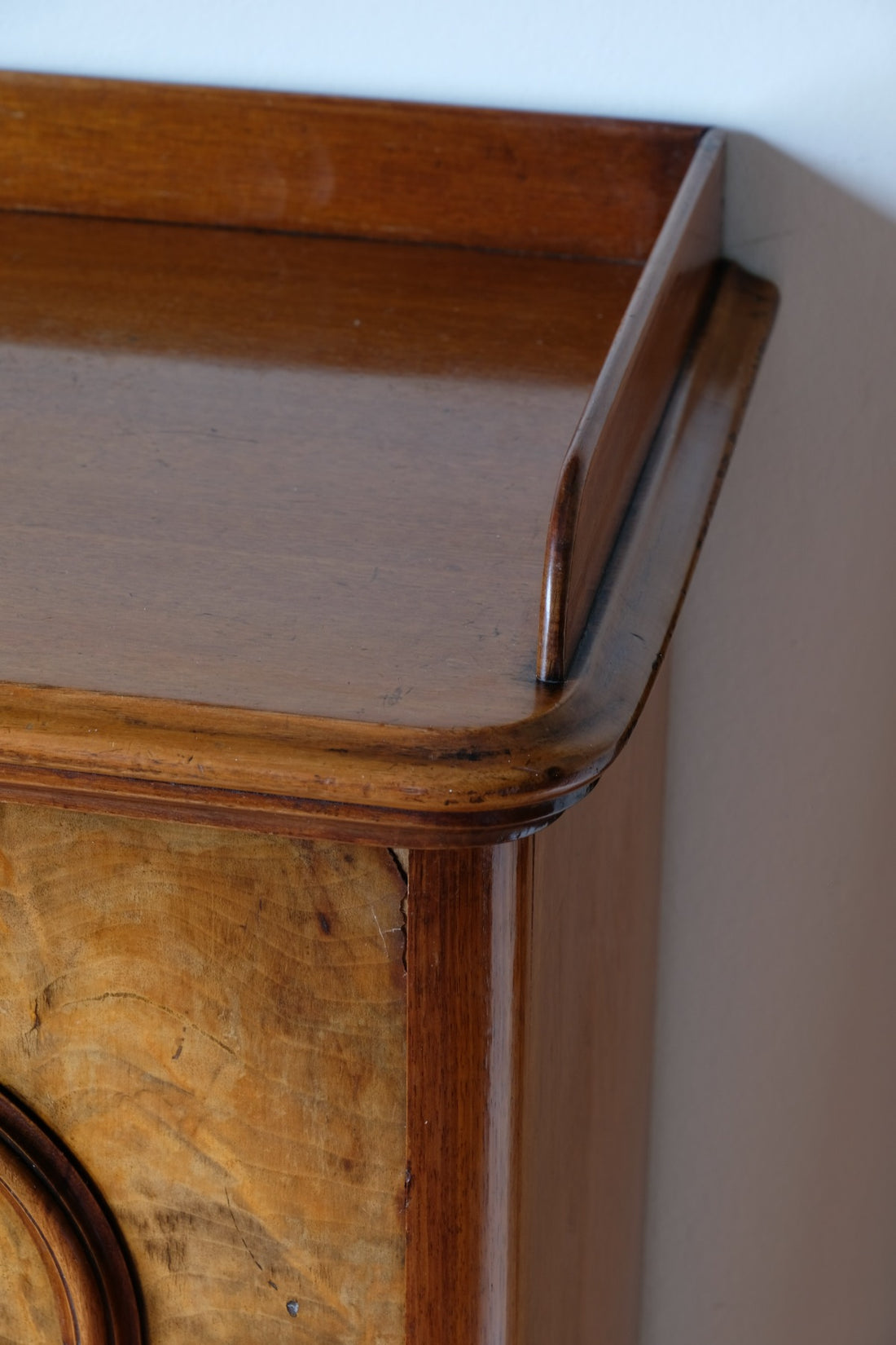 Burr Mahogany Bedside Table Nightstand with Galleried Top
