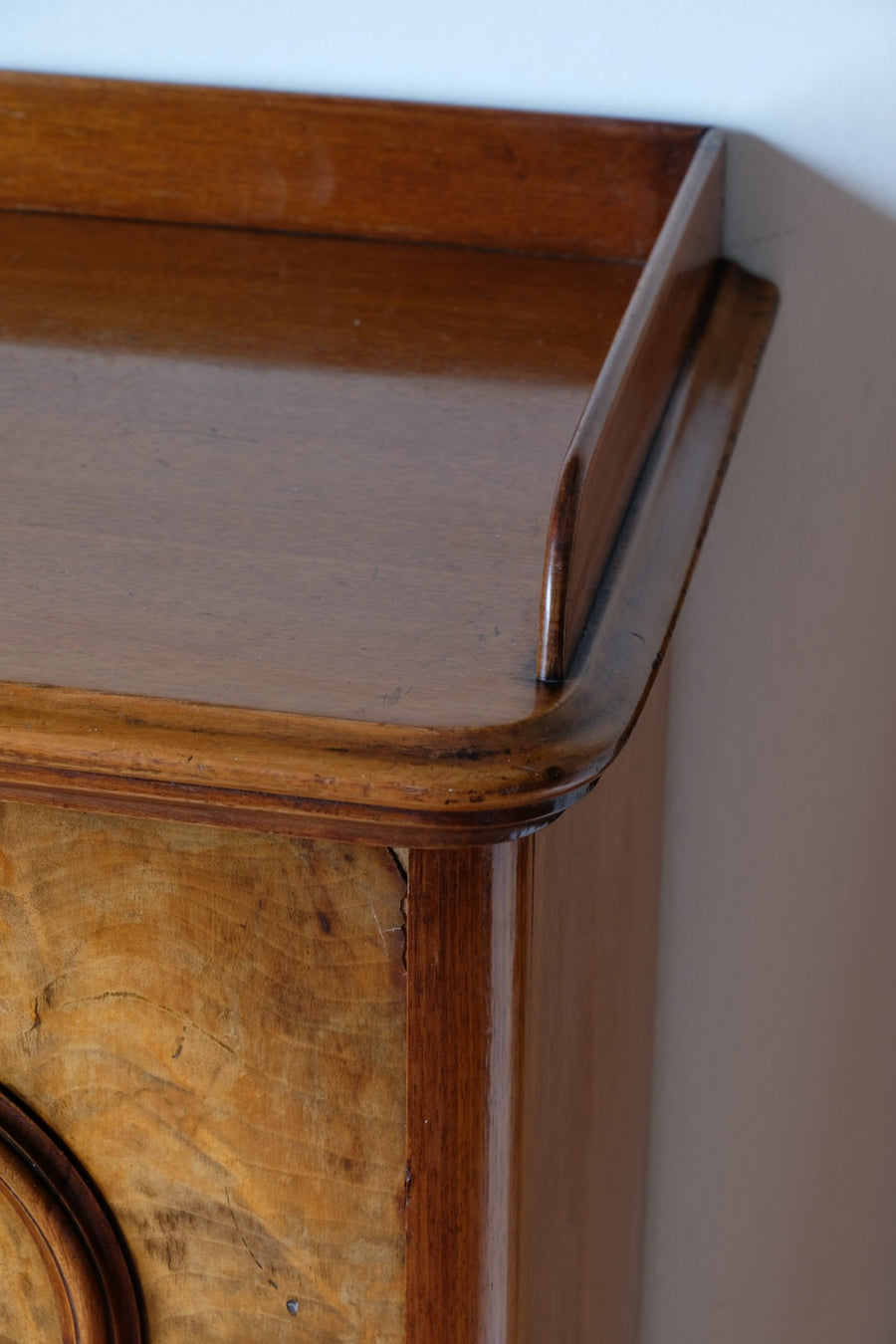 Burr Mahogany Bedside Table Nightstand with Galleried Top