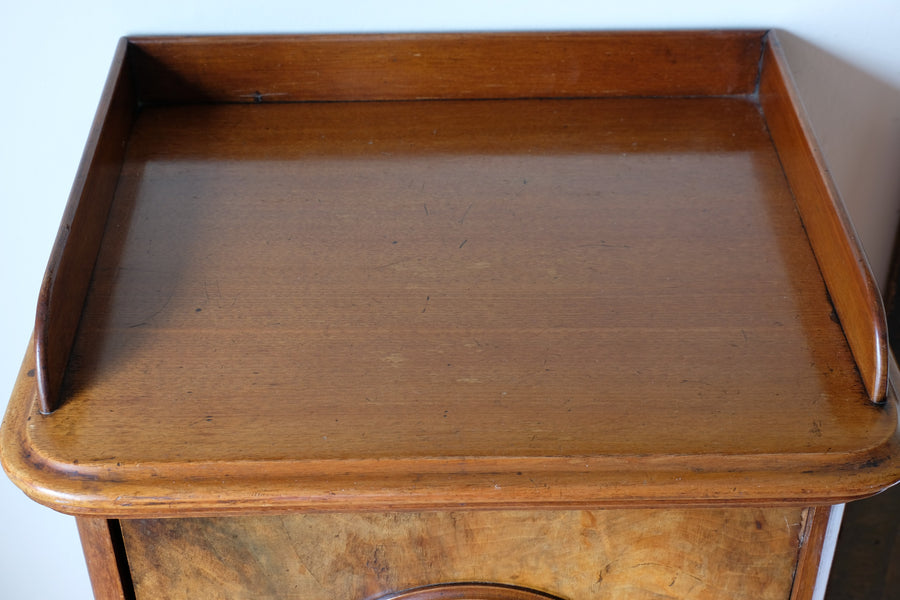 Burr Mahogany Bedside Table Nightstand with Galleried Top